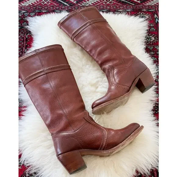 FRYE Jane Stitch Dark Brown Redwood Leather Riding Boots 77230 (8.5) - Picture 12 of 12